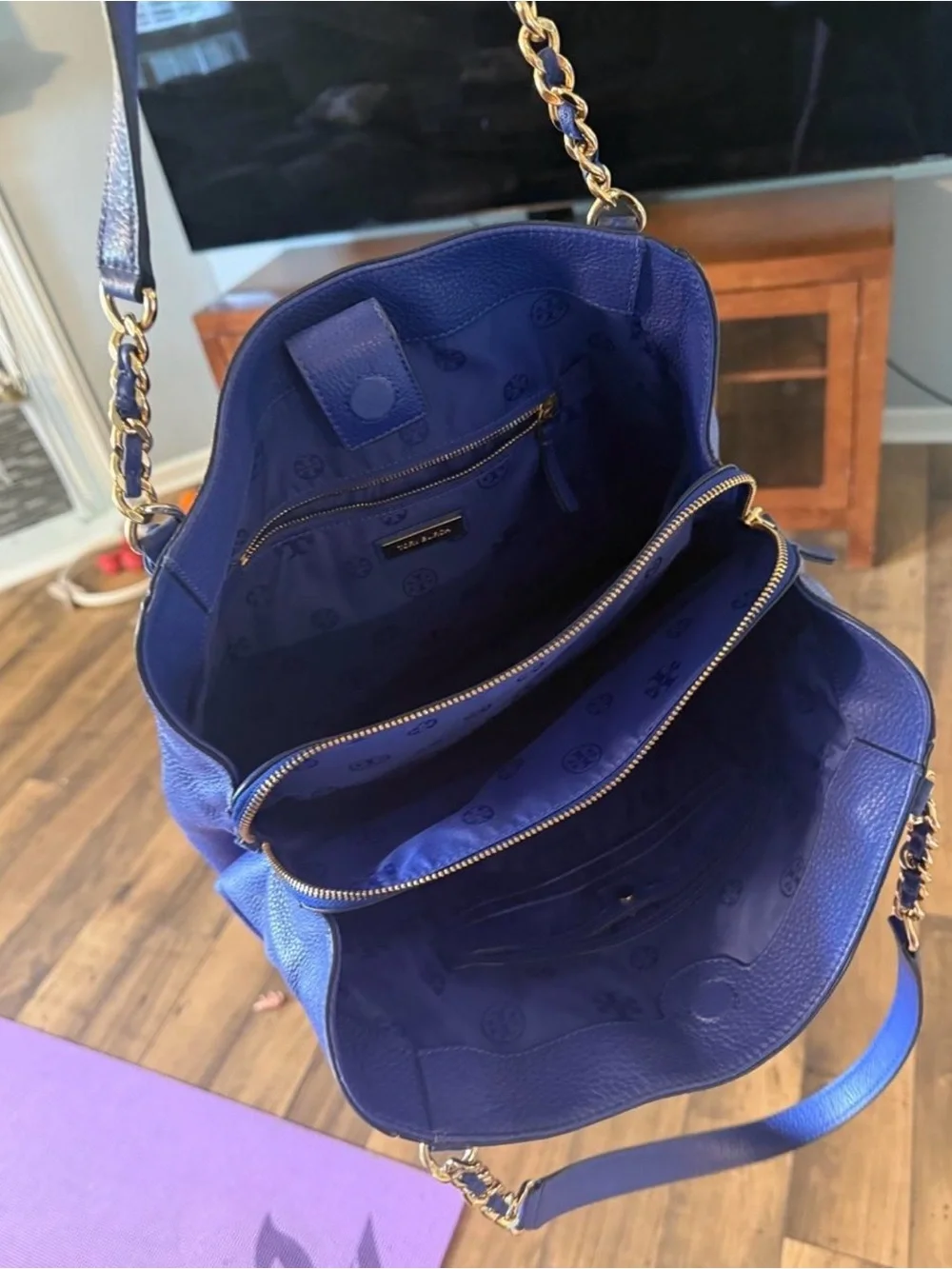 Tory Burch Cobalt Blue Leather Shoulder Tote